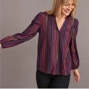 MARINE LAYER- Jamie Banded Collar Top Lurex Multi Stripe
